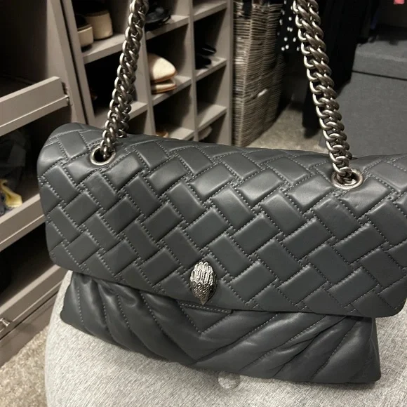 Kurt Geiger London XXL Gray Leather Quilted Shoulder Bag - Picture 2 of 8